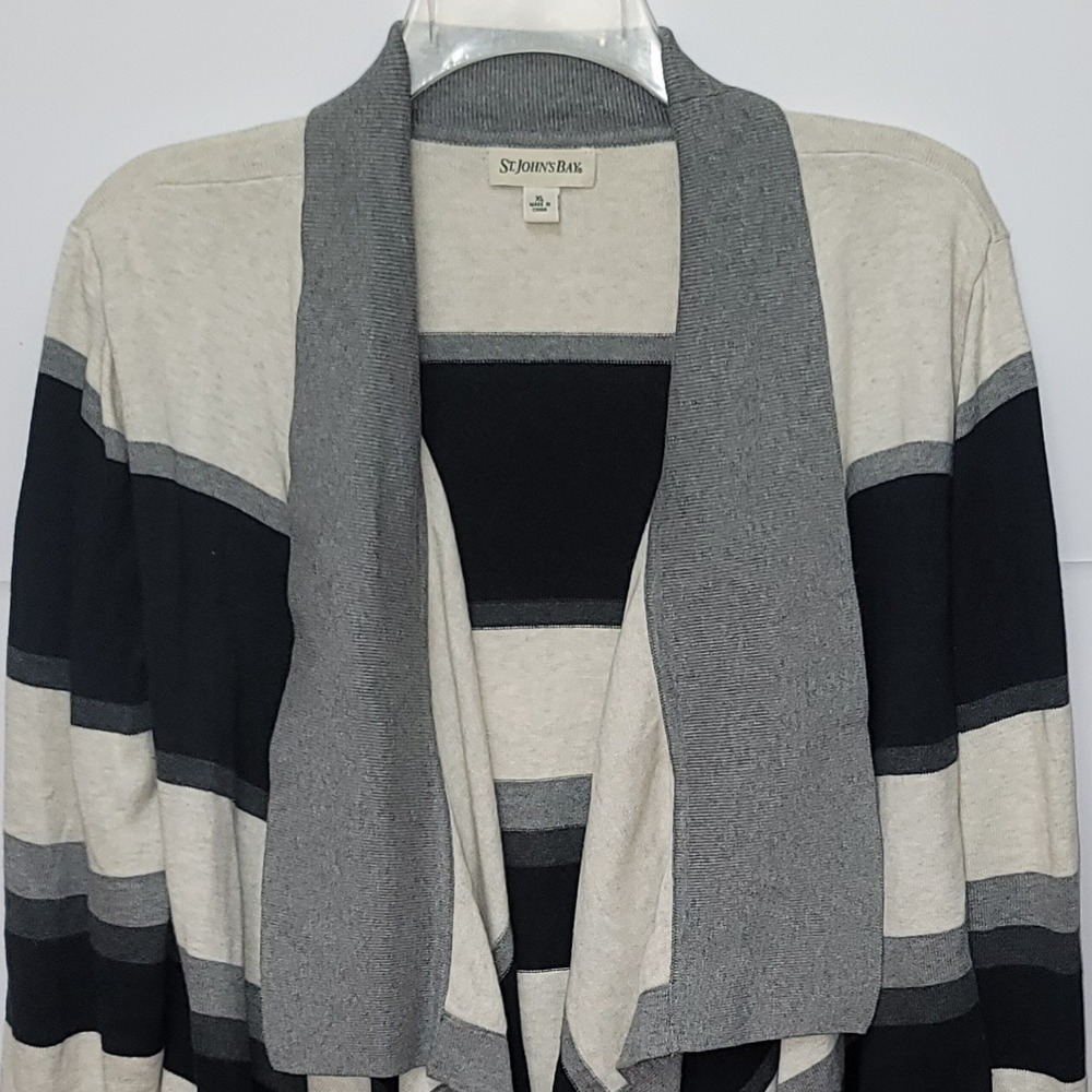 St Johns Bay Striped Open Front Cardigan Sweater XL Waterfall Cozy Minimalist - Picture 3 of 7